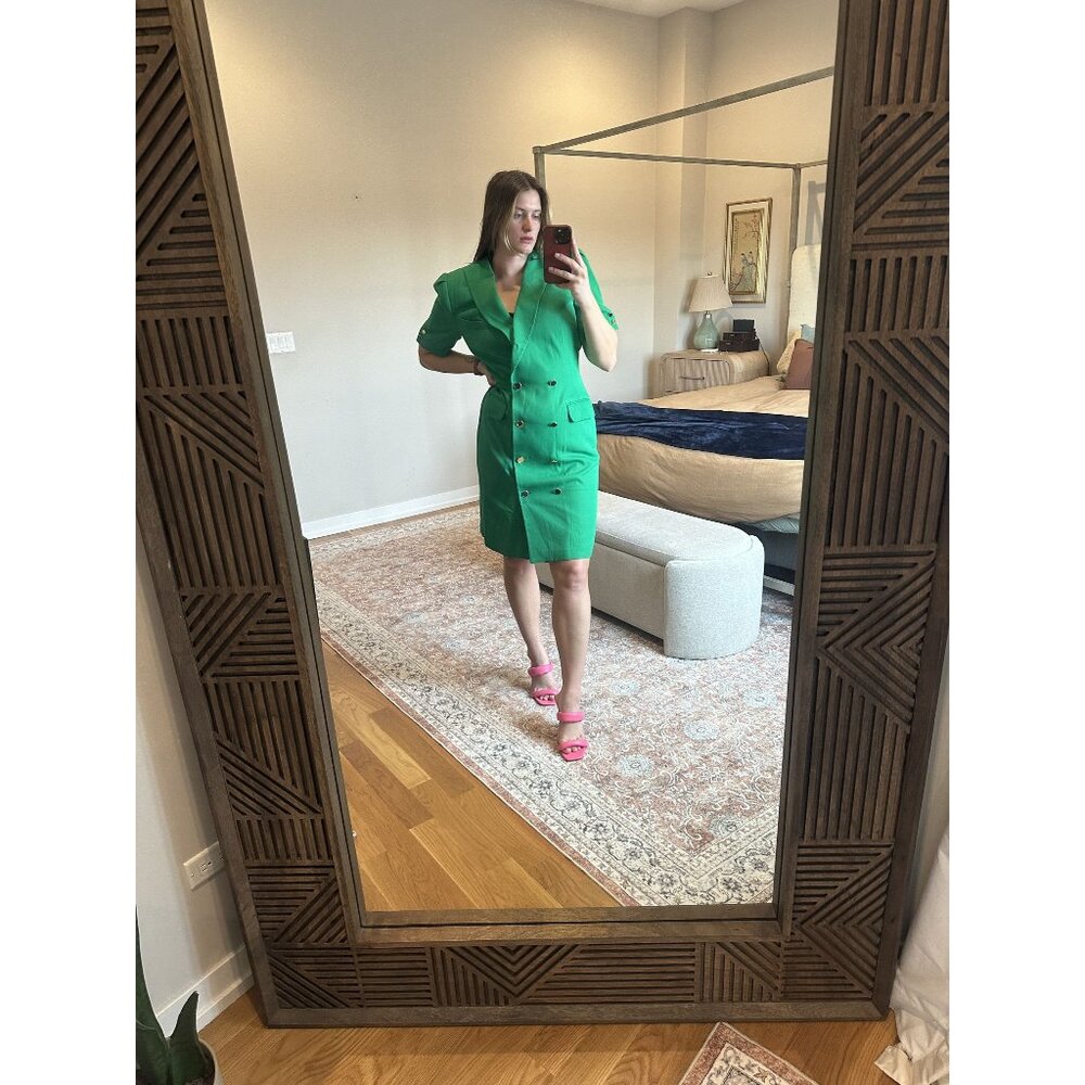 Vintage Green Kasper Suit Dress Size 14 Gold Black Button Shoulder Pad